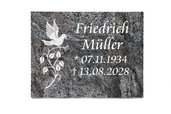 Liegeplatte, Paradiso Granit rechteckig 40cm x 30cm x 3cm, inkl. Vogel auf Ast