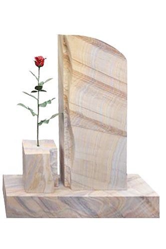 Urnengrabstein, Rainbow Sandstein 85cm x 35cm x 14cm, inkl. getönter Rose