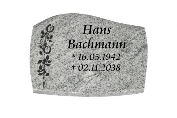 Liegeplatte, Viscount White Granit mit Fasen 40cm x 30cm x 3cm, inkl. schmaler Rose