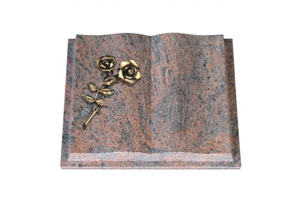 Grabbuch, Multicolor Granit, 40cm x 30cm x 8cm, inkl. Bronzerose mit 2 Blüten