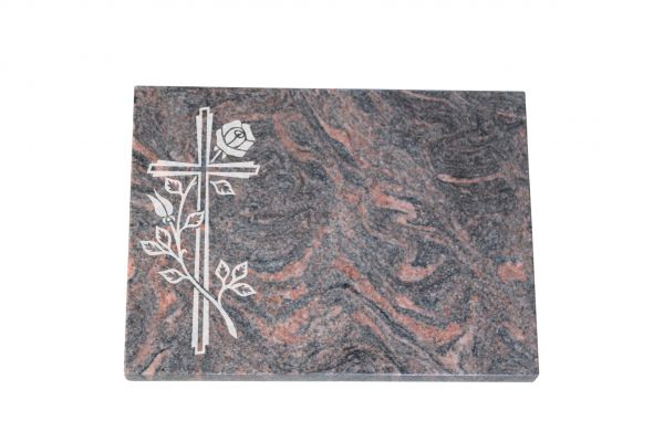 Liegeplatte, Himalaya Granit 40cm x 30cm x 3cm, inkl. Rose und Kreuz