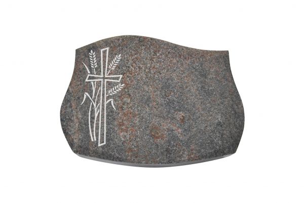 Liegestein Verdi, Himalaya Granit, 40cm x 30cm x 8cm, inkl. Kreuz mit Ähren
