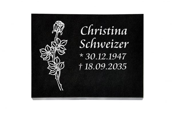 Liegeplatte, Black Granit rechteckig 40cm x 30cm x 3cm, inkl. Rose vertieft
