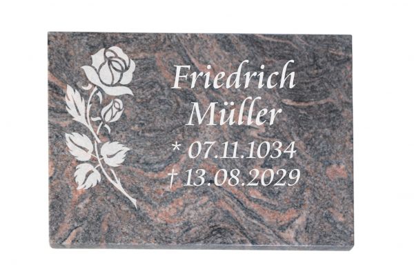 Liegeplatte, Himalaya Granit 40cm x 30cm x 3cm, inkl. vertiefter Rose