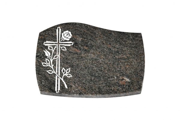 Liegeplatte, Himalaya Granit mit Fasen 40cm x 30cm x 3cm, inkl. Kreuz mit Rose