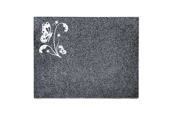 Liegeplatte, Padang Dark Granit rechteckig 40cm x 30cm x 3cm, inkl. Schmetterling auf Blättern
