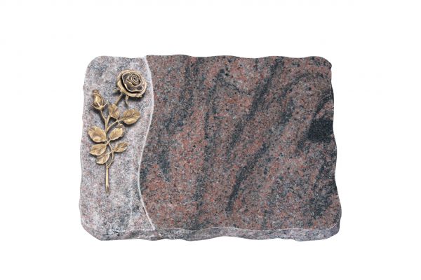 Liegeplatte, Indora Granit 40cm x 30cm x 4cm, inkl. Rose mit Blüte und Knospe