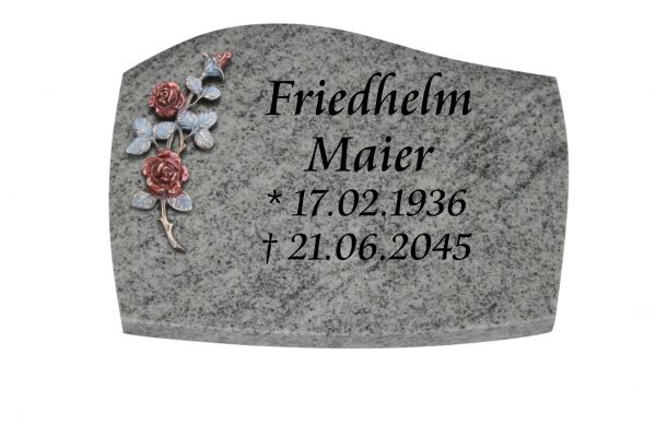 Liegeplatte, Viscount White Granit mit Fasen 40cm x 30cm x 3cm, inkl. farbiger Rose