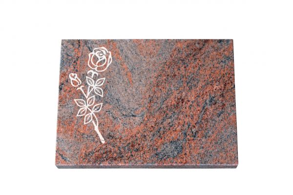 Liegeplatte, Multicolor Granit rechteckig 40cm x 30cm x 3cm, inkl. vertiefter Rose