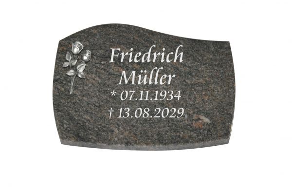 Liegeplatte, Himalaya Granit mit Fasen 40cm x 30cm x 3cm, inkl. kleiner Alurose