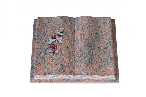 Grabbuch, Multicolor Granit, 50cm x 40cm x 10cm, inkl. farbiger Rose