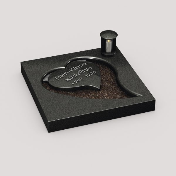 Urnengrabanlage Indien Black Granit mit Herzform als Ausschnitt