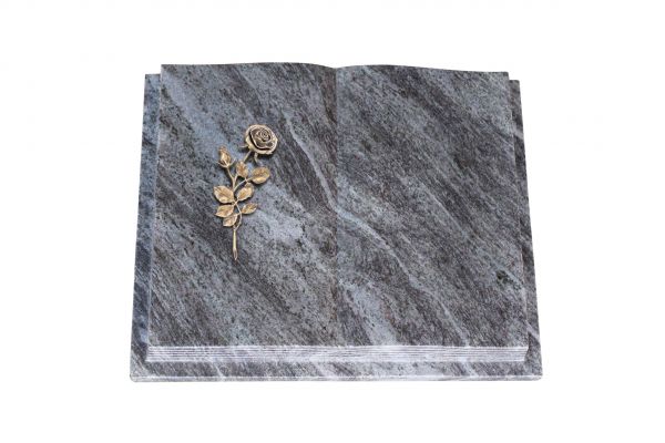 Grabbuch, Orion Granit, 60cm x 45cm x 10cm, inkl. Bronzerose mit Blüte