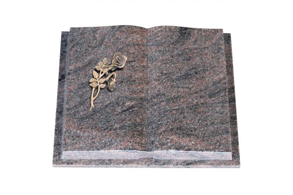 Grabbuch, Himalaya Granit, 45cm x 35cm x 8cm, inkl. Knickrose aus Bronze