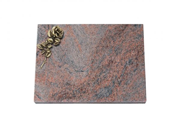Liegeplatte, Multicolor Granit rechteckig 40cm x 30cm x 3cm, inkl. kleiner Bronzerose