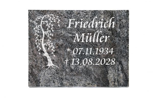 Liegeplatte, Paradiso Granit rechteckig 40cm x 30cm x 3cm, inkl. Trauerweide