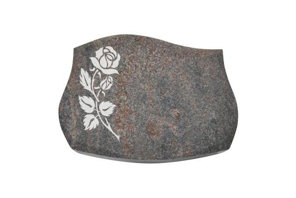 Liegestein Verdi, Himalaya Granit, 40cm x 30cm x 8cm, inkl. Rose vertieft gestrahlt