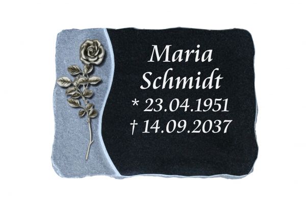 Liegeplatte, India Black Granit 40cm x 30cm x 4cm, inkl. Alu Rose 25cm