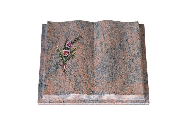 Grabbuch, Multicolor Granit, 60cm x 45cm x 10cm, inkl. Orchidee aus Bronze