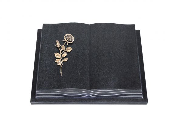 Grabbuch, Indien Black Granit, 45cm x 35cm x 8cm, inkl. Bronzerose mit Blüte
