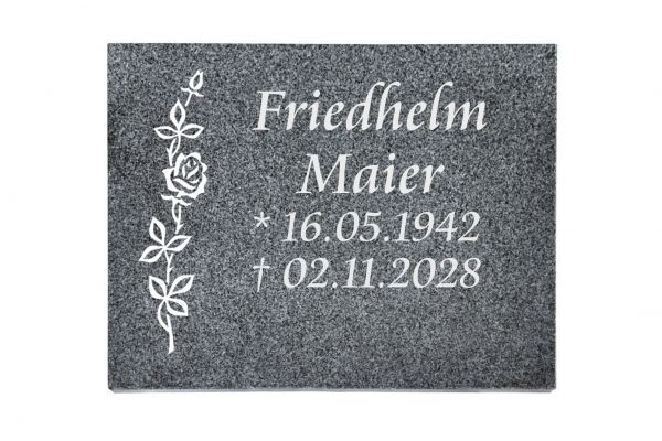 Liegeplatte, Padang Dark Granit rechteckig 40cm x 30cm x 3cm, inkl. schmaler Rose