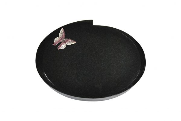 Liegestein Mozart, Black Granit, 40cm x 30cm x 8cm, inkl. Schmetterling aus Alu