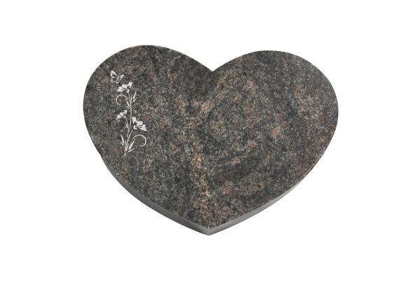 Liegestein Herz, Himalaya Granit, 50cm x 40cm x 10cm, inkl. Schmetterling auf Blume