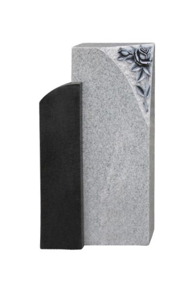 Urnengrabstein, Indien Black/Viscount White Granit mit Blume 80cm x 45cm x 14cm