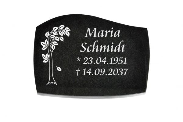 Liegeplatte, Black Granit mit Fasen 40cm x 30cm x 3cm, inkl. schmalen Baum