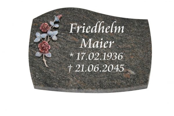 Liegeplatte, Himalaya Granit mit Fasen 40cm x 30cm x 3cm, inkl. farbiger Rose