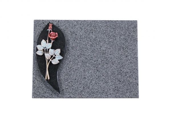 Liegestein, Indien Black und Padang Dark Granit 40cm x 30cm x 3cm, inkl. farbigen Rose