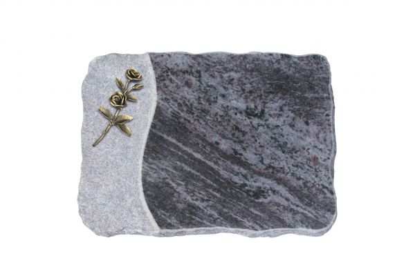 Liegeplatte, Orion Granit 40cm x 30cm x 4cm, inkl. kleiner Bronze Doppelrose