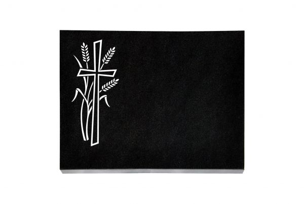 Liegeplatte, Black Granit rechteckig 40cm x 30cm x 3cm, inkl. Kreuz mit Ähren