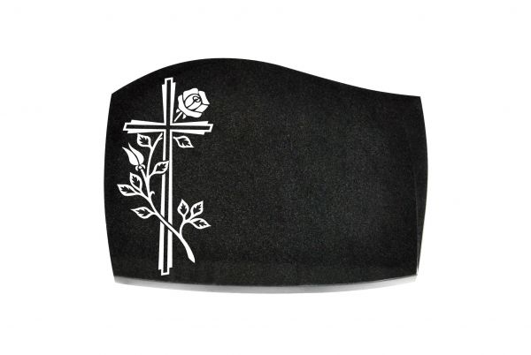 Liegeplatte, Black Granit mit Fasen 40cm x 30cm x 3cm, inkl. Kreuz mit Rose