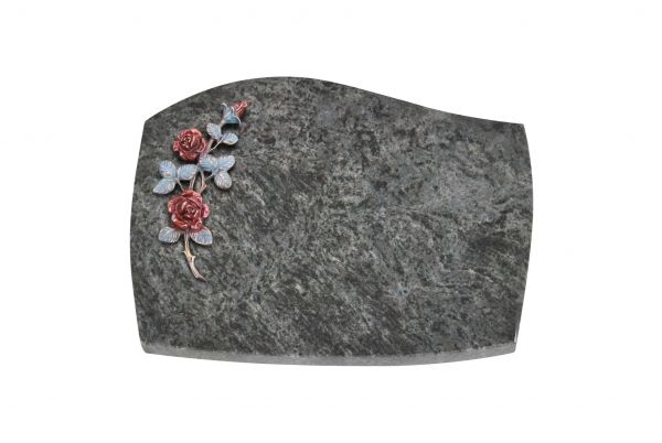 Liegeplatte, Orion Granit mit Fasen 40cm x 30cm x 3cm, inkl. farbiger Rose aus Bronze