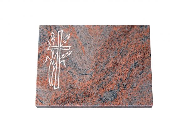 Liegeplatte, Multicolor Granit rechteckig 40cm x 30cm x 3cm, inkl. Rose und Ähren