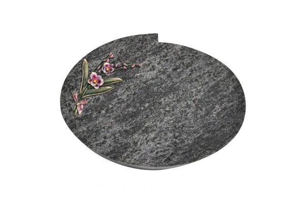 Liegestein Mozart, Orion Granit, 50cm x 40cm x 10cm, inkl. Orchidee aus Bronze