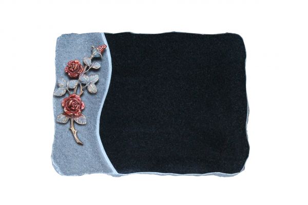 Liegeplatte, India Black Granit 40cm x 30cm x 4cm, inkl. farbiger Bronzerose