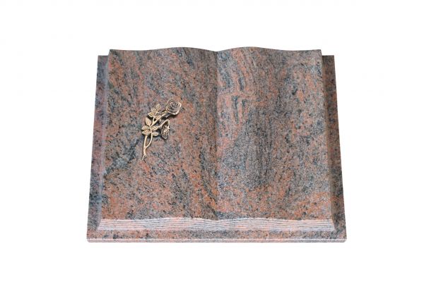 Grabbuch, Multicolor Granit, 60cm x 45cm x 10cm, inkl. Knickrose aus Bronze