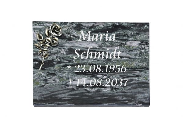 Liegeplatte, Wave Green Granit rechteckig 40cm x 30cm x 3cm, inkl. Alurose