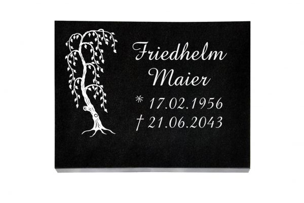 Liegeplatte, Black Granit rechteckig 40cm x 30cm x 3cm, inkl. Trauerweide
