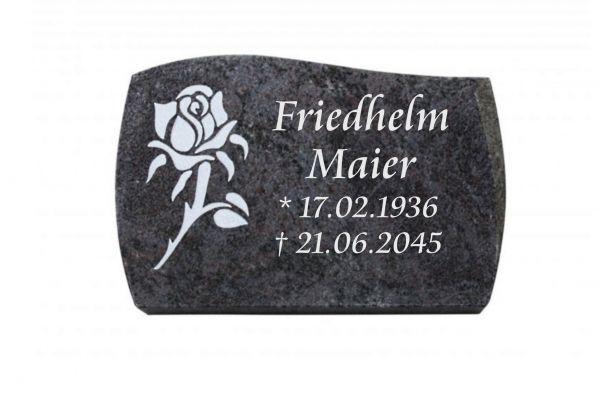 Liegeplatte, Orion Granit gebogen mit Fasen 40cm x 30cm x 3cm, inkl. vertiefter Rose