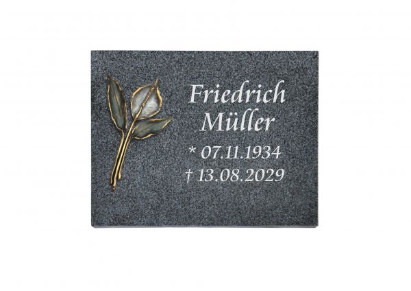 Liegeplatte, Padang Dark Granit rechteckig 40cm x 30cm x 3cm, inkl. Calla aus Bronze