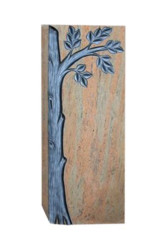 Einzelgrabstein, Raw Silk Granit 105cm x 40cm x 14cm, inkl. vertieft gehauenen Baum
