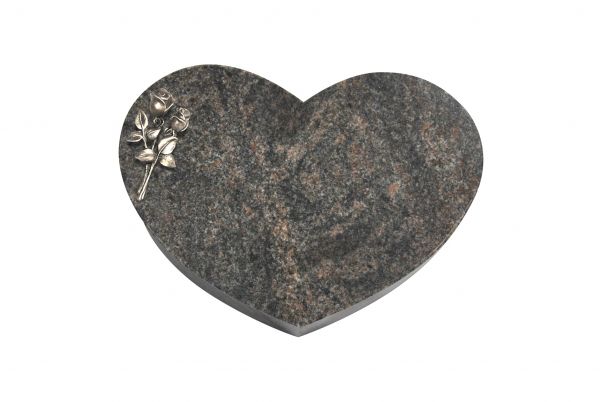 Liegestein Herz, Himalaya Granit, 40cm x 30cm x 8cm, inkl. kleiner Bronzerose