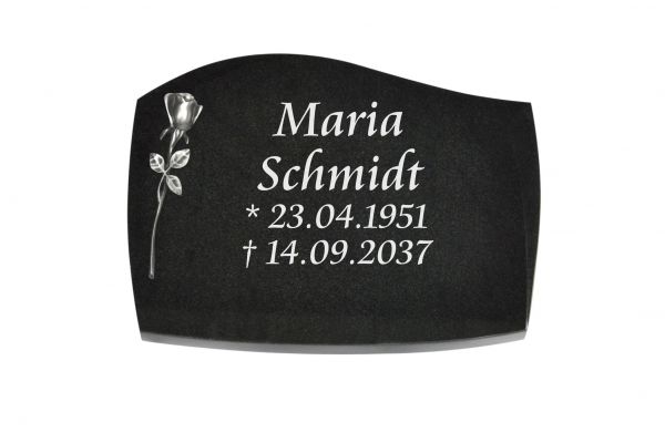 Liegeplatte, Black Granit mit Fasen 40cm x 30cm x 3cm, inkl. schmaler Alurose