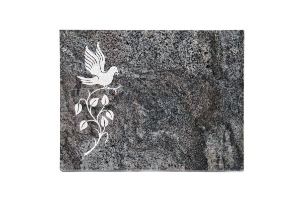Liegeplatte, Paradiso Granit rechteckig 40cm x 30cm x 3cm, inkl. Vogel auf Ast
