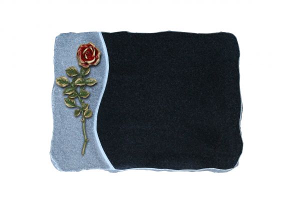 Liegeplatte, India Black Granit 25cm, 40cm x 30cm x 4cm, inkl. farbiger Rose 25cm