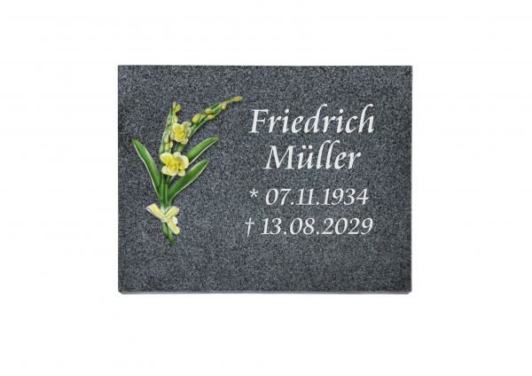 Liegeplatte, Padang Dark Granit rechteckig 40cm x 30cm x 3cm, inkl. farbiger Blume