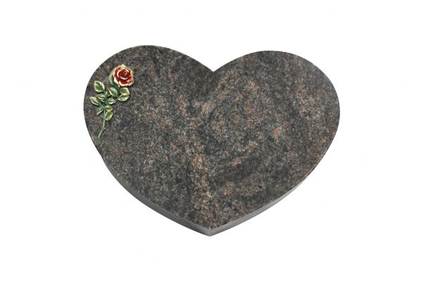 Liegestein Herz, Himalaya Granit, 40cm x 30cm x 8cm, inkl. roter Rose